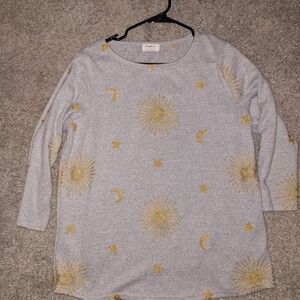 Gray Top with Gold Sun and Moon Pattern